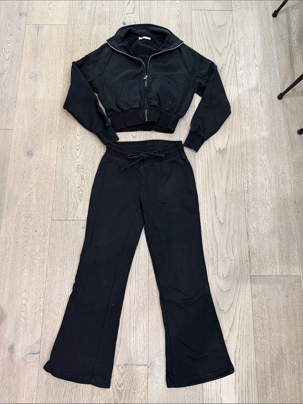 Black Women's Two-Piece Cropped Zip Jacket & Drawstring Pants Set